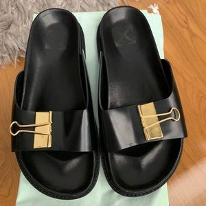 OFF-WHITE-black leather slides-sz 39